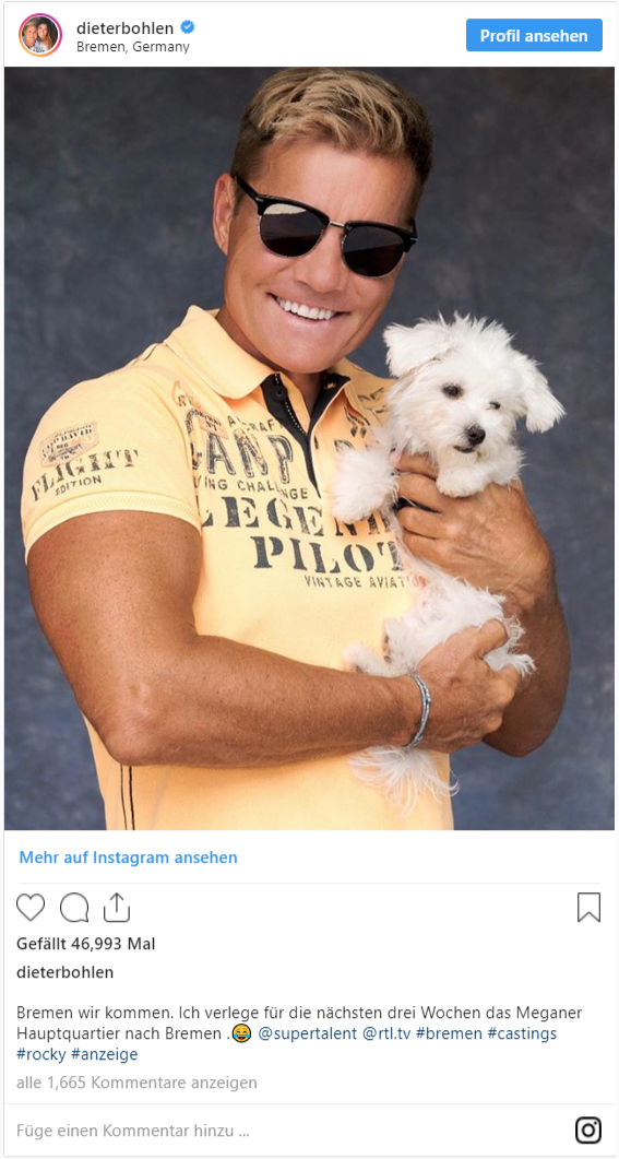 Influencer Marketing: Dieter Bohlen bei instagram